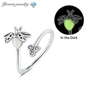 S925 Sterling Silver Firefly Luminous Ring: Simple and Fresh Style, Adjustable Opening, Trendy Jewelry