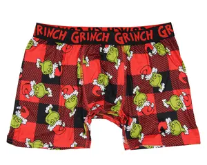 The Grinch Men's Grinch Santa AOP Buffalo Plaid Christmas Holiday Boxer Briefs Underwear
