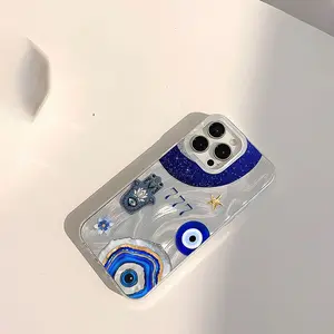 Unique Blue Eye Shell Phone Case, Blue Gold Texture Pattern, Fits iPhone X/XS/XR/XS Max/11/12/13/14/15/16/17 Pro Max, Gift for Women & Teens