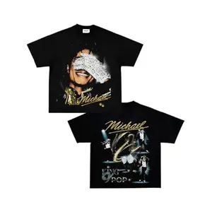 🎤🔥[100% cotton]Michael Jackson King of Pop Vintage Wash Retro Graphic T-Shirt, MJ Y2K Fashion Oversized Tee, Unisex Streetwear Camiseta Verano, Pop Culture Casual Crew Neck Short Sleeve Top, Trendy Summer Outfit, Daily Wear Gift for Music Fans