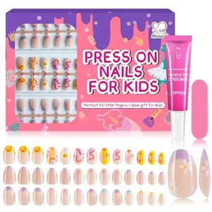 Misssix 78 Pcs Press on Nails for Kids, 3 Pack Kid Fake Nail Kit Cute Press on Nails, Old Colorful Flower Glue On Nails Stick On Nails for Girls 8-12 Years