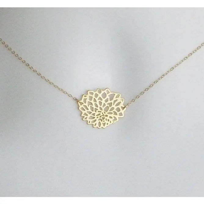 Chrysanthemum Necklace - Gold Chrysanthemum Necklace, Gold Filled Necklace, Mothers Day, bridesmaid gifts, gold, yellow, orange, Wedding