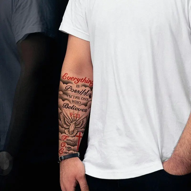6 Sheets Bold Tattoo Stickers Sleeves  Designs Easy Application Quick Update Graphic Bold Design Perfect Personalizing Your Sleeves Bold American Cross Versatile