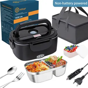 Nifogo 1.5L Compact Insulated Electric Lunch Box - 110V/12V/24V Portable Warmer, Leak-Proof, Detachable Divided Design with Tableware & Bag for Car, Home, Insulated Lunch Box