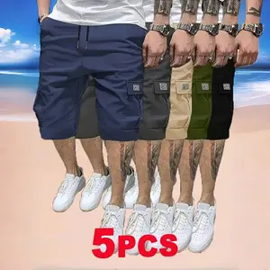 5-Pack Men's Cargo Shorts Set - Summer Trendy Casual Shorts- Slanted Pockets - Versatile Casual Wear - 5-Piece Bottoms for Everyday Use Menswear Overalls shorts men SpringStatements Beige Activewear outdoorfun