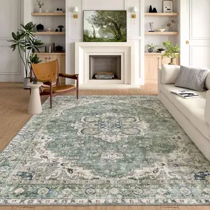 Washable Area Rug 8x10 - Large Sage Green Boho Rugs for Living Room Soft  Bedroom Rug Ultra-Thin Distressed Oriental Carpet Stain Resistant Rug for Dining Room Guest Room Home Decor