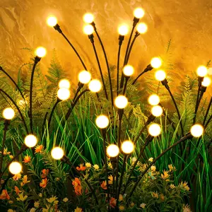 SummerVibes 12-Pack Solar Garden Lights, 128LED Solar Firefly Lights, Waterproof Garden Light Outdoor with 2 Lighting Modes, Swaying Light for Outside Yard, Walkway, Patio, Lawn, Flower Bed Decoration (Warm White)