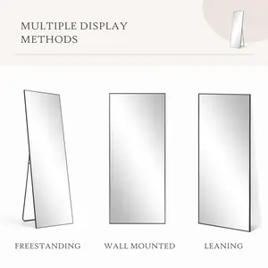 Full Length Mirror - Floor Standing western Mirror with Stand, 59" 64'' Length, 16"  21" Width, Aluminum Alloy Frame, Modern Design Decor Black-Arched