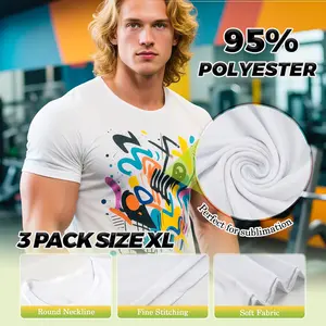 Joyclub 3 PCS White Polyester T Shirts Bulk Sublimation Blanks Unisex Wholesale Crew Neck Short Sleeve for Heat Transfer DIY