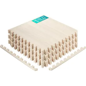 48SQ.FT Wood Grain Puzzle Exercise Mat Protective Flooring, EVA Interlocking Foam Floor Tiles with Border for Home