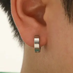 Fashion and popular minimalist hoop earrings for men, stainless steel, Punk Hip Pop style as jewelry gift and for stylish look