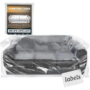 Moving Sofa Plastic Clear Couch Furniture Covers for Storage,  Moving Bags for Couch with Label,  and Dust Proof, Bag Open Size 92x 62 x 42 Inch