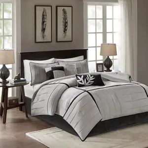 Dune 7 Piece Faux Suede Comforter Set Grey Full Size with Black Micro-Suede Accents Soft Polyester Filling Comforter & Sham Bedskirt Decorative Pillows