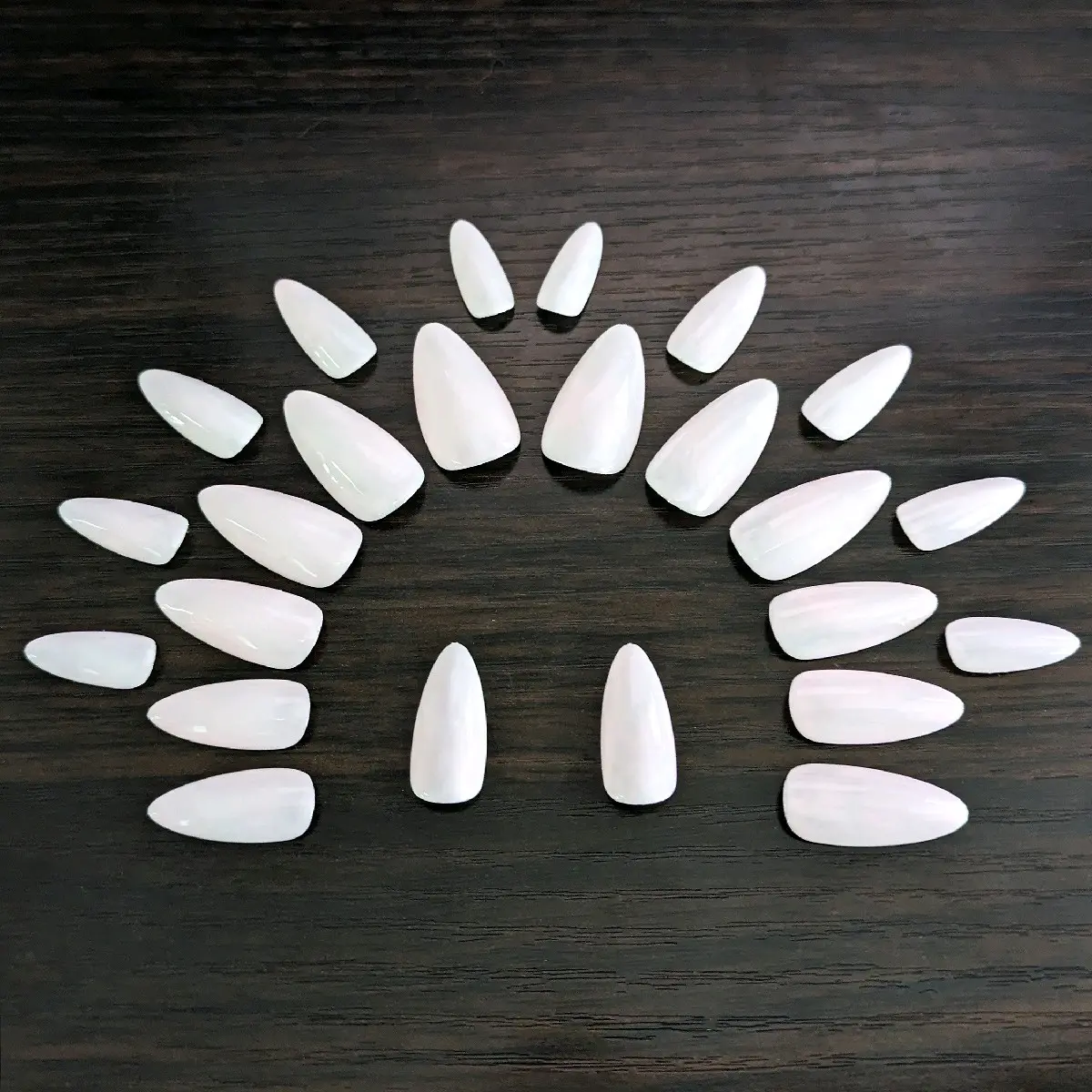 Medium Almond Pearly White Gel-X Press On Nail Set | Handmade 24pc Nail Art Set | Solid Color | Free Manicure Application Kit