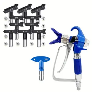 Airless paint spray gun + 10pcs airless paint sprayer nozzles, high pressure comes with reversible nozzle tip with swivel joint, suitable for exterior paint/primer, paint sprayer accessories for home, garden, fence, ideal for spraying work