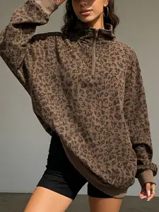 Women's Casual Zip Up Pullover Hoodie, Long Sleeve Leopard Print Sweatshirt, Comfortable and Stylish for Fall and Winter, Women's Fashion Top