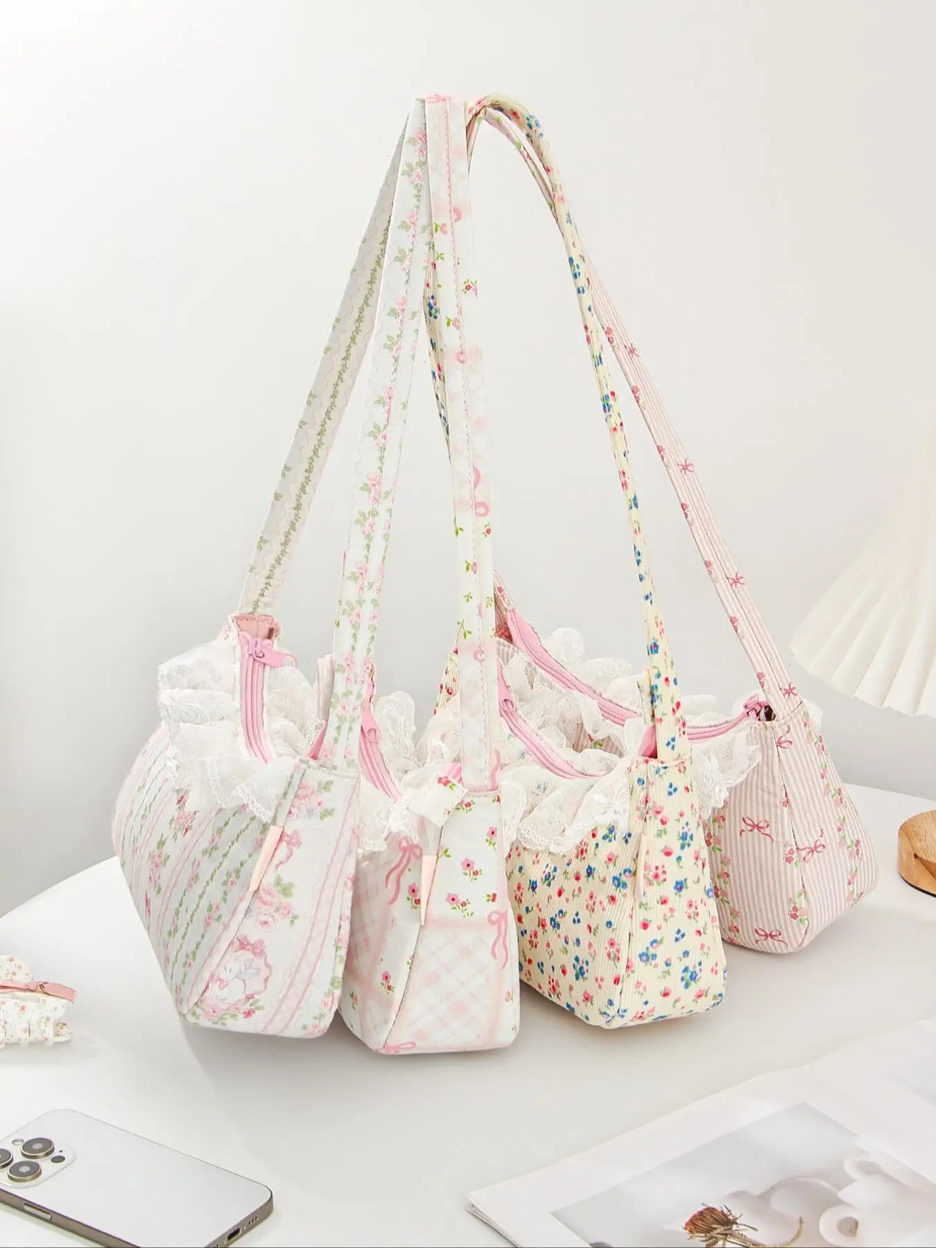 Women's Cute Floral Pattern Half Moon Bag, Fashionable Bowknot Decorated Shoulder Bag for Daily Life, Casual Trendy Versatile High-quality Daily Commu