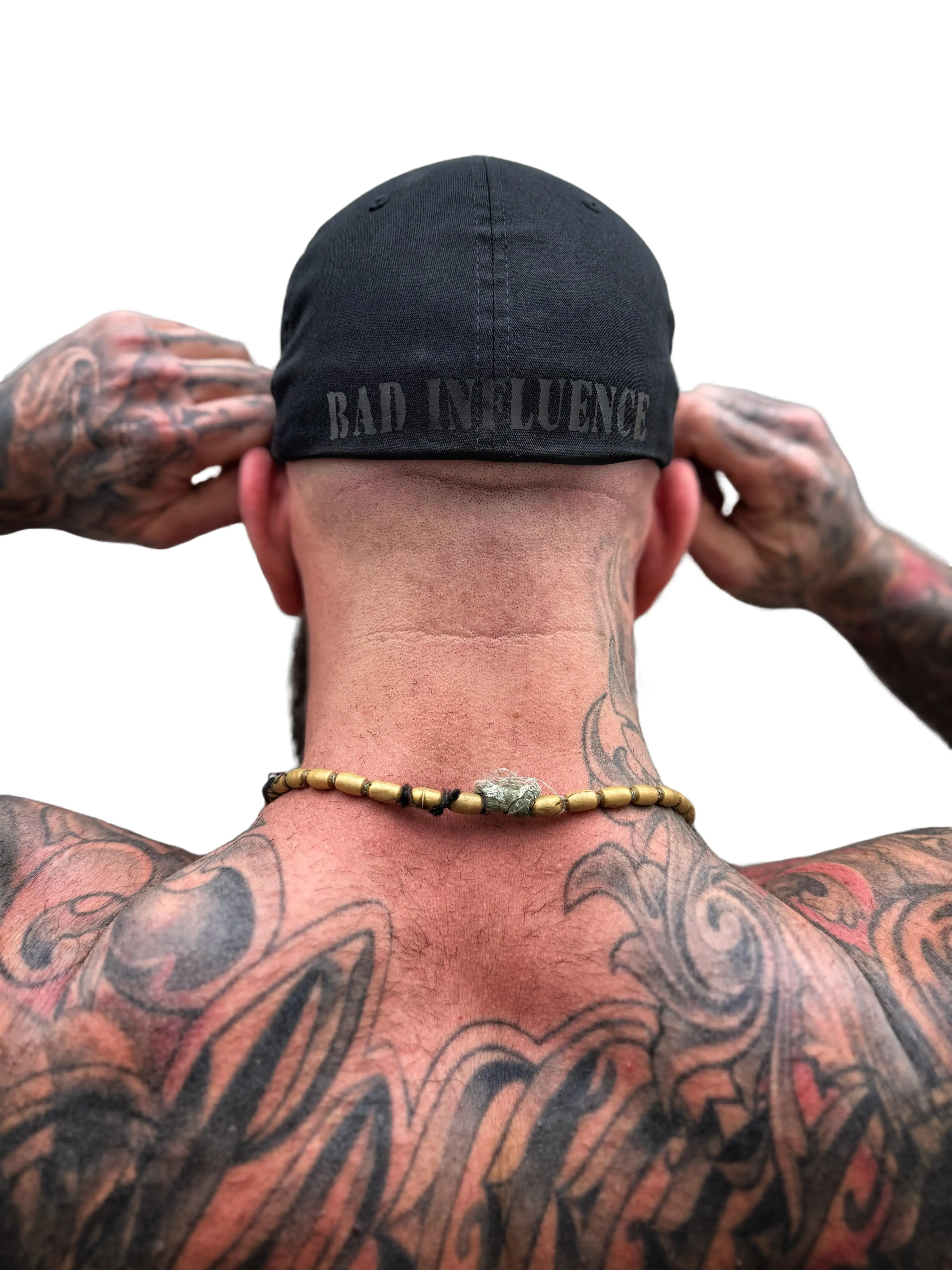 TheDriveClothing BAD INFLUENCE Black on Black Back Style Flexfit Cotton Hat – Unisex Streetwear Hat, Biker, Skater, Y2K Inspired, Adjustable Mid Profile, Snapback, Premium Cotton Blend