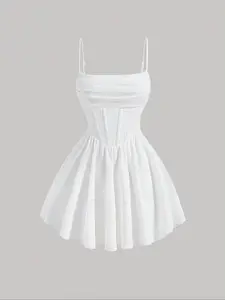 Summer Ruched Cami Waist Knit Dress, Elegant Sleeveless Midi Fit Dress, Casual Fashion for Women, Perfect for Parties & Daily Wear