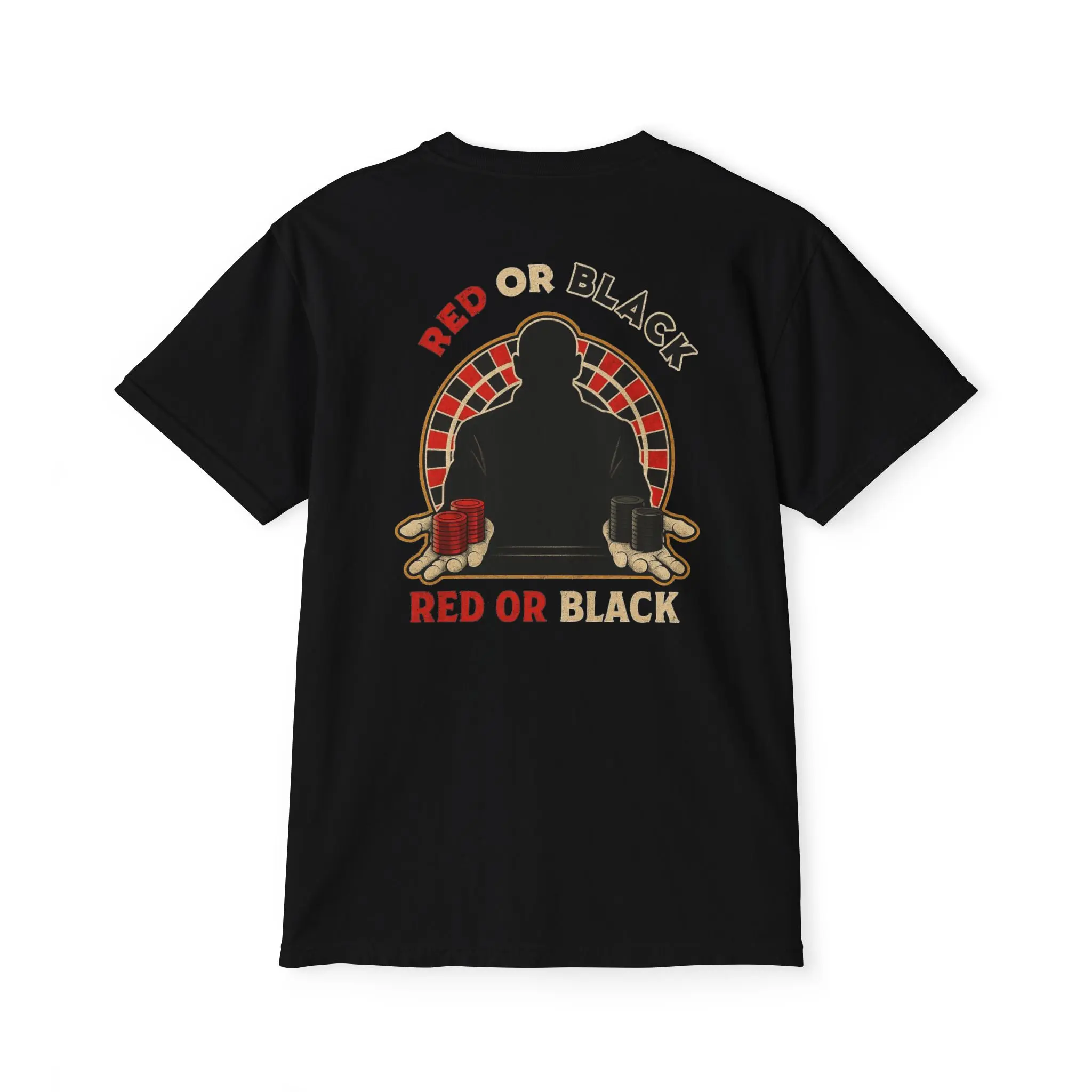 Pocket T-Shirt Roulette Gambling Theme Black or Red Funny Niche Unisex Casual