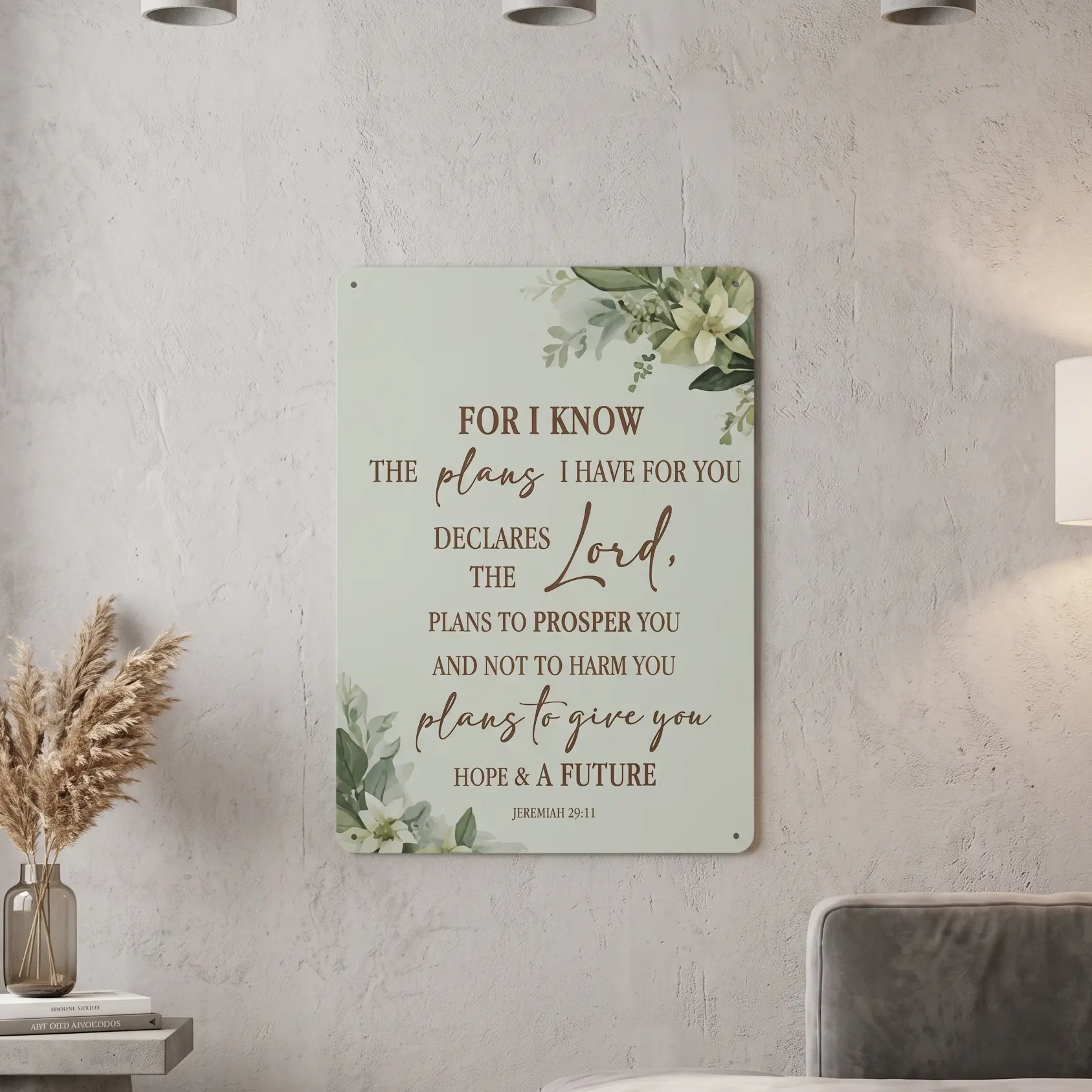 Sophisticated 12"x8" "Hope & A Future" Scripture Aluminium Plate - Premium Flat Watercolor Leaves Religious Sign, Meaningful Baptism & Housewarming Gift