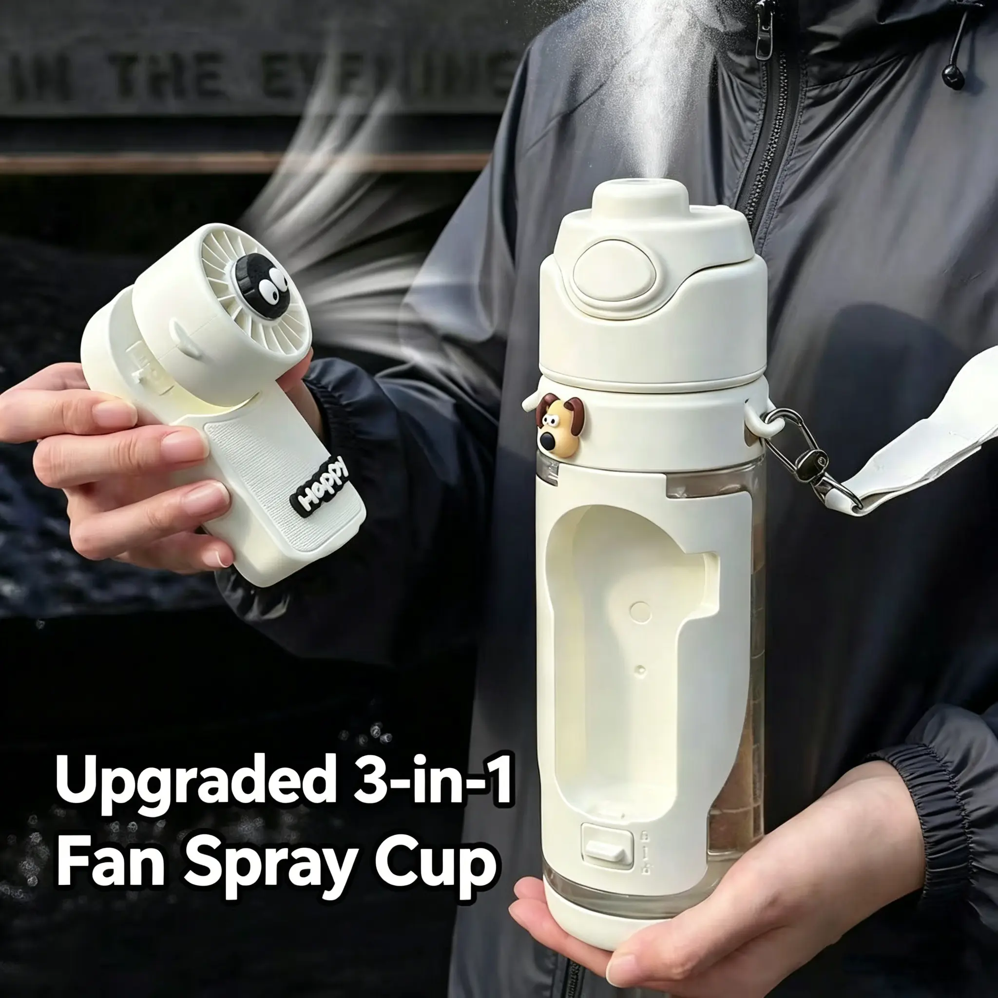 2026 New 3-in-1 Fan Water Bottle: A water bottle featuring a mini, portable fan and a misting function-the ultimate must-have gift for travel and camping.