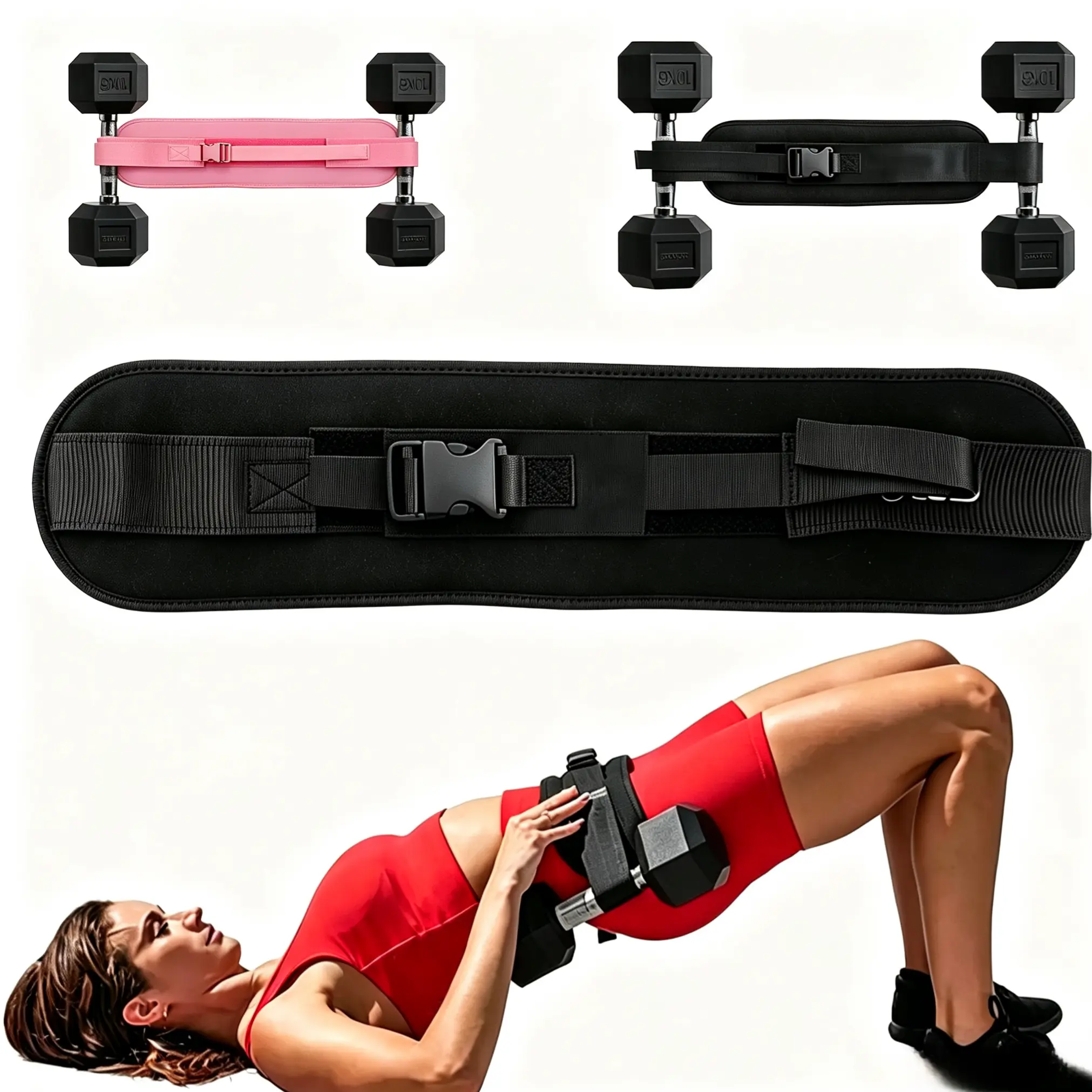 Adjustable Dumbbell Hip Thrust Belt - Extra Padding, Comfortable Weight Lifting Accessory for Home Lower Body Glute Training, Portable Fitness Equipment