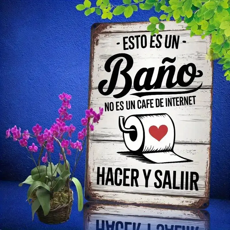 Flat, 1pc Vintage Iron Wall Sign "Este es el Bano" Spanish Bathroom Humor Art - 11.8x7.8 Inch Rustic Metal Plaque for Home, Bar & Coffee Shop Decor - Funny Gift for Men & Women, Bathroom Wall Art, Decorative Floral Accents, 2D Flat