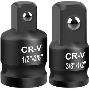 2-piece Impact Socket Adapter and Reducer Set, 1/ 2inch to 3/ 8inch and 3/ 8inch to 1/ 2inch Square Drive Wrench Adapter, CR-MO Steel Material, Suitable for Drills, Breaker Rods, Ratchet Drives