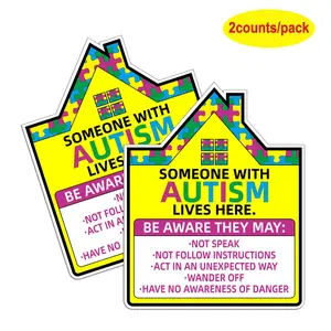 Autism Awareness House Shaped Sticker, 2 Counts Waterproof Self Adhesive Sticker for Home Window Decorative Wall Sticker