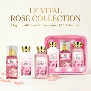 Le vital Rose Bath & Body Travel Set ,Combo Pack- 3oz Shower Gel + 3ozBody Lotion + 3oz Body Mist | Rich Lather, Long-Lasting Freshness,  Fragrance, Luxury, Lightweight |The Ultimate Gift for Her - Mom, Wife, Sister, Girlfriend ,Matching Couple Sets!