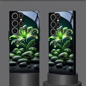 Phone Case - Creative Fluorescent Lily Luminous Stone Pattern Tempered Glass Phone Case Black for Samsung Galaxy S26 S25 S24 S23 S22Pro S21 S20 Fe Plus Ultra Pro A56 A55 A54 A53 A52 A51 A36 A35 A34 A32 A26 A25 A24 A23 A16 A15 A14 A06 A05 A03s