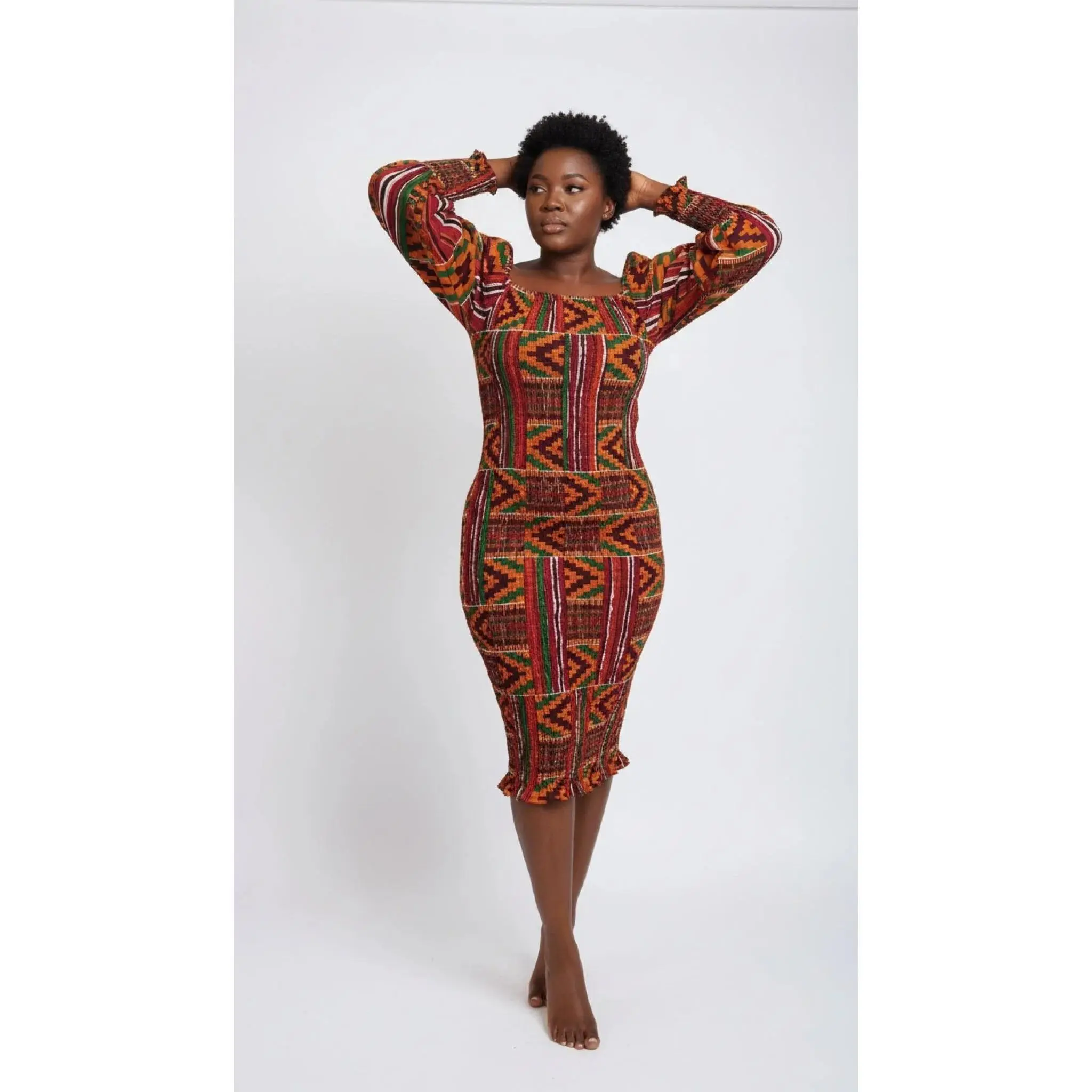 Ohemaa Kente Smocked Bodycon Dress - Women’s African-Inspired Outfit (US Women’s Size XLarge)