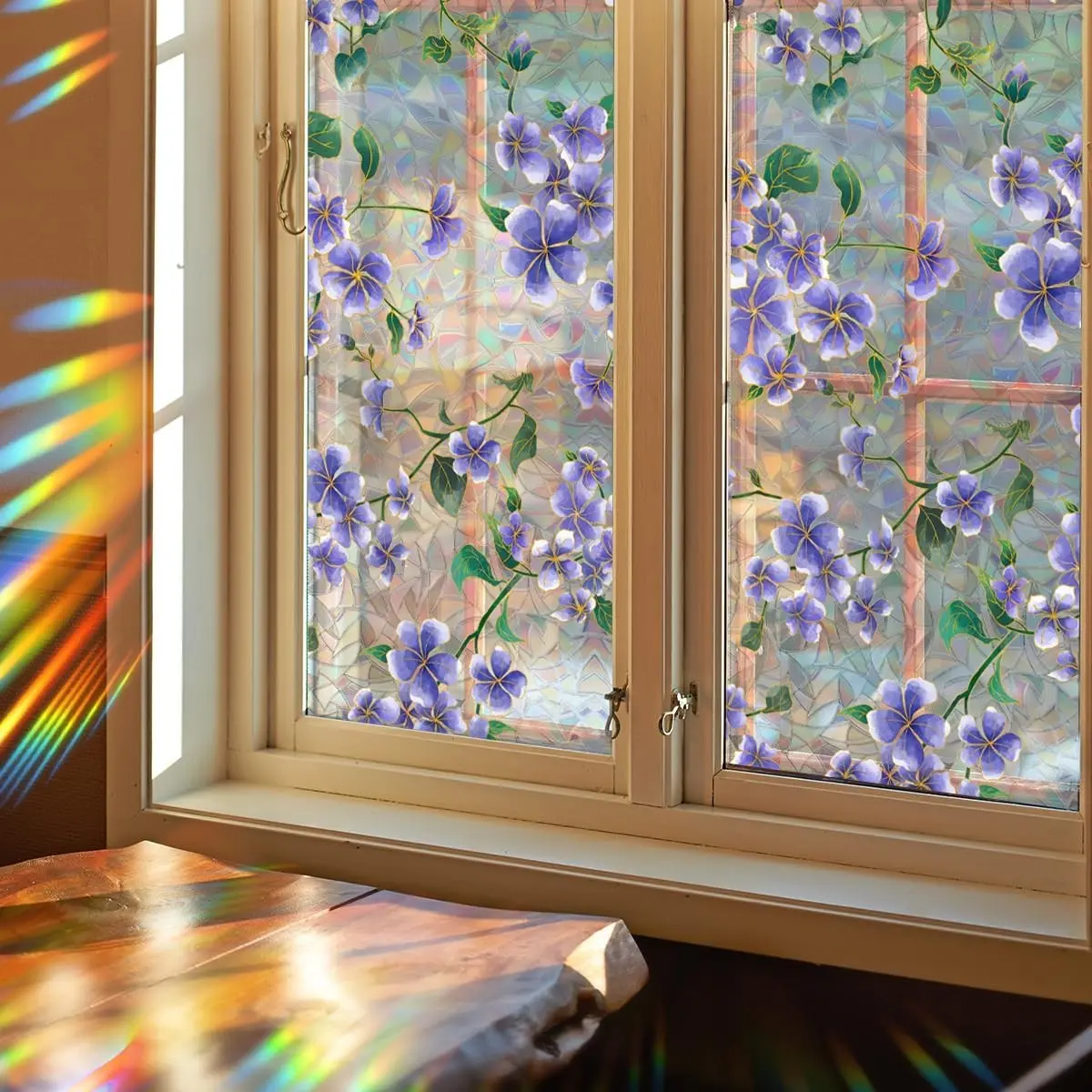 Window Privacy Film Rainbow Flower Window Clings 3D Decorative Vinyl Stained Glass Floral Decals Static Sticker Non-Adhesive, 15.75 x 40 inches