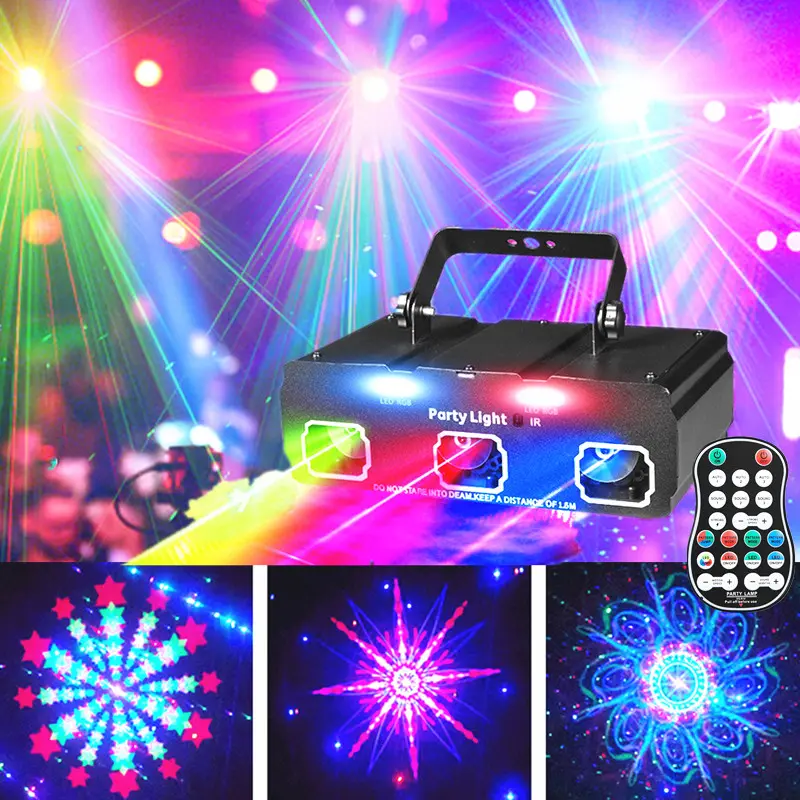 Party Lights DJ Disco lights 3D pattern effects Sound sensing Laser flash Stage Projector Family Show Christmas Halloween Party Birthday decoration Wedding Club KTV bar Karaoke dance decoration atmospheric lights