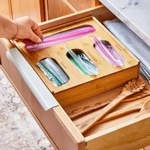Bamboo Plastic Bag Storage Drawer Organizer - Eco-Friendly Storage Solution for Snack, Sandwich, Quart & Galon Bags - Durable Organizer for Kitchen