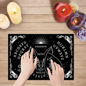 Wooden Divination Board Set, Rectangular Talking Board with Cat Shape Base, 2 Pieces, Ideal for Fortune Telling and Occult Practices