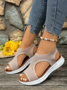 New Breathable Knit Sandals, Thick Platform Design, Women's Multi-Color (//cheetah Print), Summer Casual Shoes