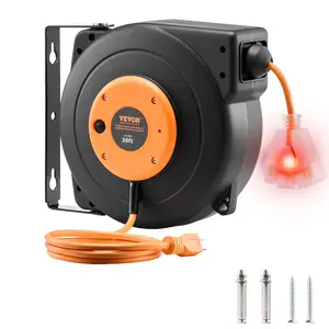 VEVOR Retractable Extension Cord Reel, 75 FT, Heavy Duty 14AWG/3C SJTOW Retractable Power Cord with Lighted Triple Tap Outlet, 13 Amp Circuit Breaker 180 Swivel Bracket for Ceiling or Wall Mount