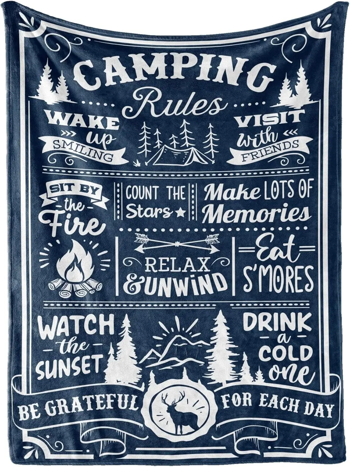 Camping Gifts for Women Men Lovers Throw Blanket, Happy Campers Decor Outdoor, RV Campsite Travel Hiking Home Bedroom Decor