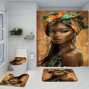 1/4 piece daily African floral design bathroom set, including soft floor mat, toilet seat cushion, shower curtain, creating elegant decoration, home decoration, good rebound of floor mat, water absorption and anti slip, preferred for gift giving