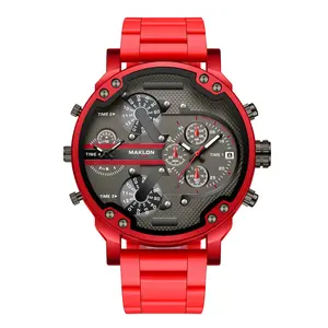 Oversized Multi-Time Zone Chronograph Watch, Bold Sporty Metal Band Wristwatch