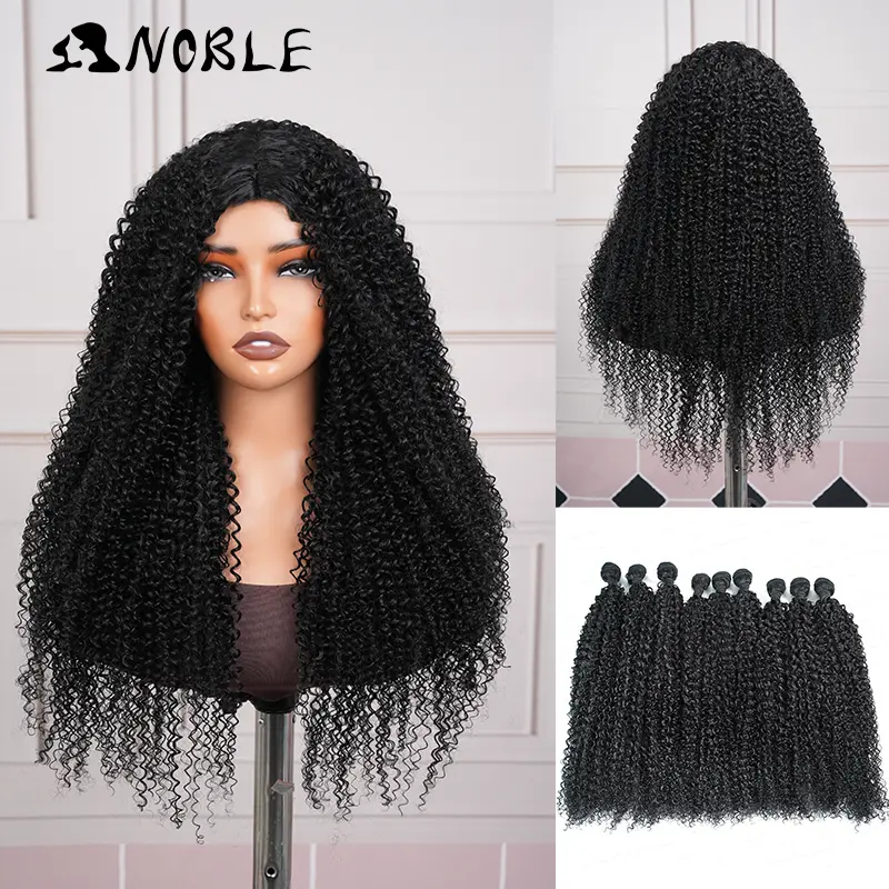 Noble Desk 9-Piece Multi-Size Hair Extensions Set, Natural Black Curly Soft Synthetic Glueless Wigs with Human-Like Texture for Party/Daily Wear, Wigs Glueless, Multi-Size Set