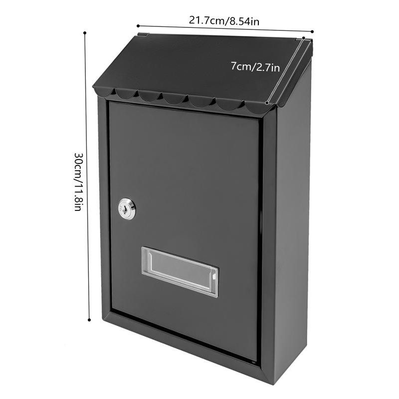 CNCEST Metal Wall-Mounted Mailbox with Key Lock Large Capacity Mail Box with View Window for Home or Office Spraying Molding Process Rainwater Protection Modern Black Organiser Racks