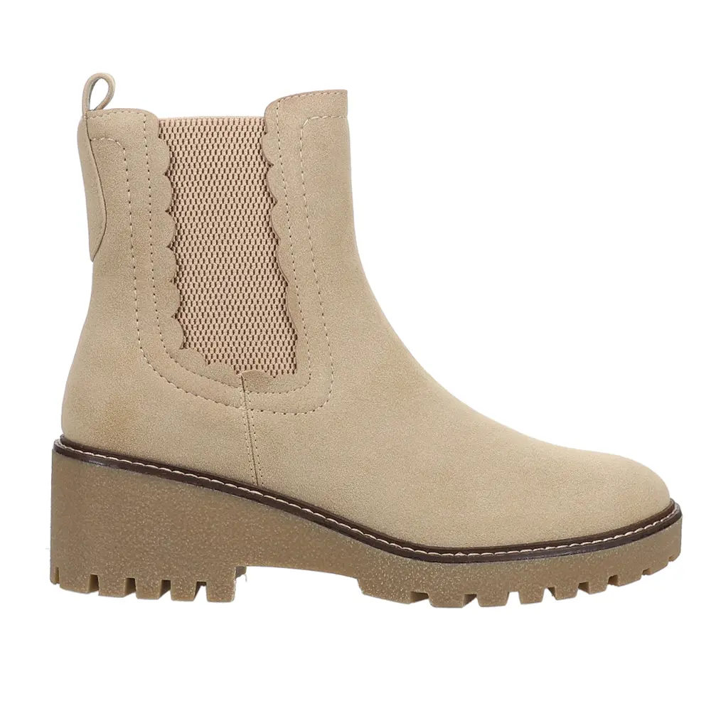 MIA Womens Kellen Round Toe Chelsea Casual Boots Ankle Mid Heel 2-3" - Beige