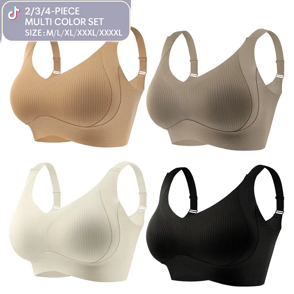 2piece set Women's Solid Color Wireless Bra, Comfortable Breathable Elegant Seamless Push Up Bra, Underwear for Women, Softness Underwear for Ail Seasons, Bras for Women