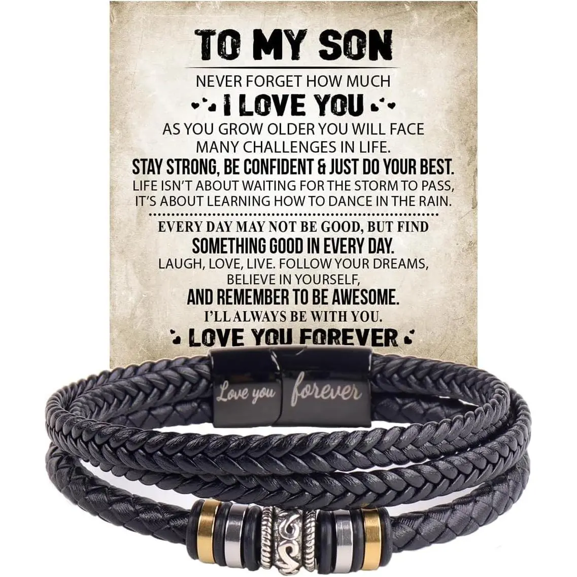 Men's Braided Leather Cuff Bracelet with Infinity Knot, Handmade Jewelry Gift for Son or Grandson Engraved "Love You Forever", Men's Jewelry