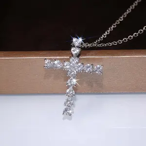 Sparkling cross necklace, adjustable length clavicle chain, perfect for everyday wear, women's .