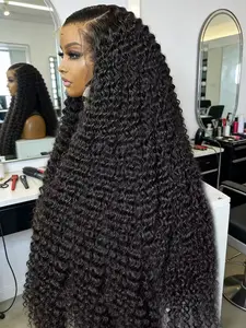 Kinky Curly Human Hair Hd Transparent Lace Wigs Pre Plucked Natural Hairline 180 Density 13X4 13X6 Water Wave Curly Human Hair Wig 30 36 Inch Lace Front Deep Human Hair Wig For Women Natural Color