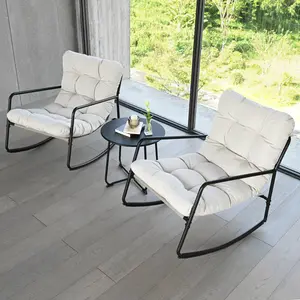 SeeHill 3 Piece Rocking Bistro Patio Set with 2 Rocking Chairs and 1 Side Table，Outdoor&Indoor Heavy Duty Porch Rocking Chairs with All-weather Cushions and Rust-resistant Table, Garden, Backyard, Living Room, Bedroom, Off White & Gray outdoorfun